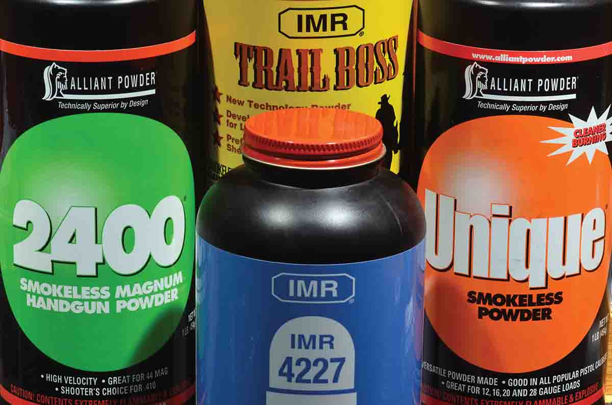 Four good powders for the .28-30-120, old and new. For convenience and fun shooting, Trail Boss probably tops the bunch.